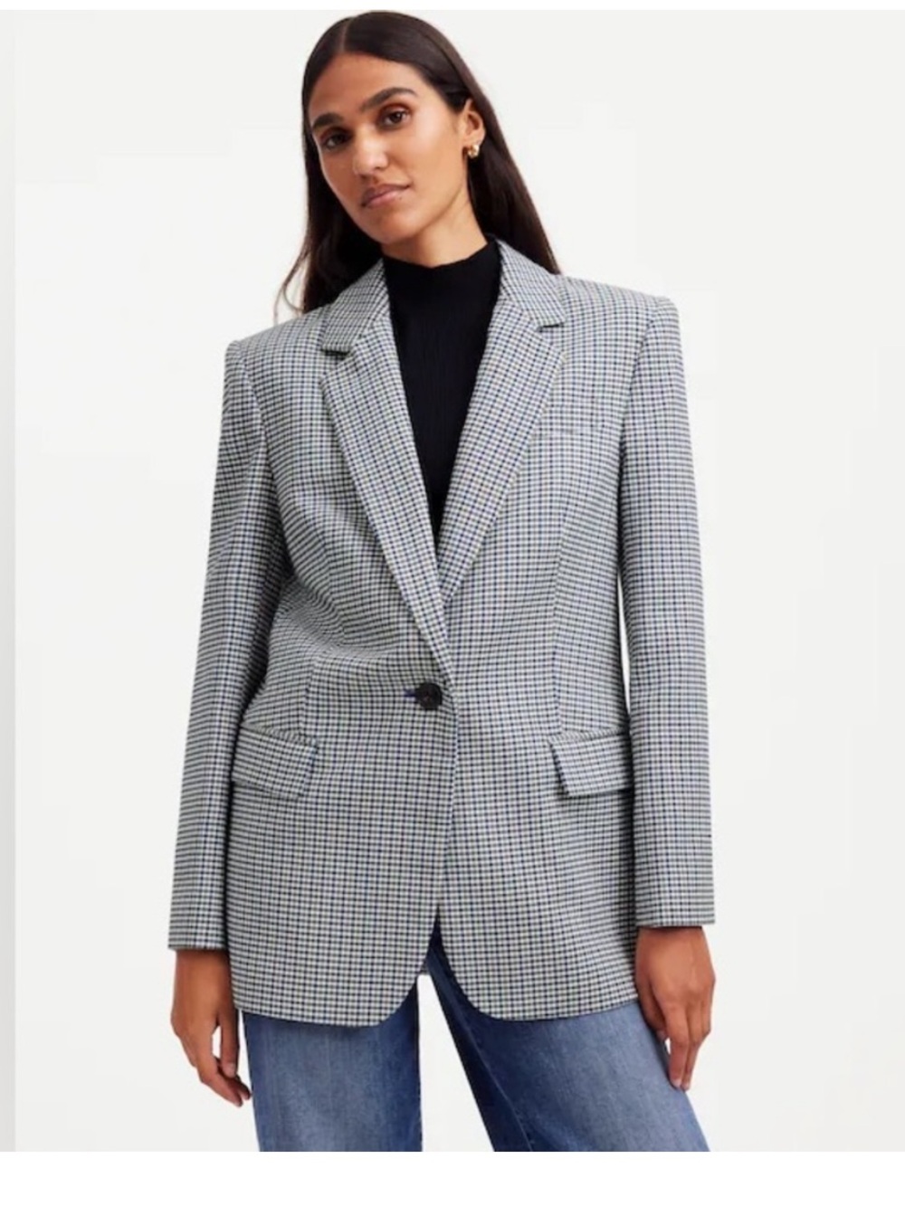 NWT Madewell Kline Wool Blend Check Print Single Breasted Blazer Size 10
